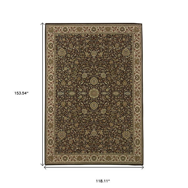 Homeroots 6' Brown Oriental Round Rug - Durable, Stain Resistant, Geometric Design For Warmth And Style 10' X 13' Polypropylene 574310
