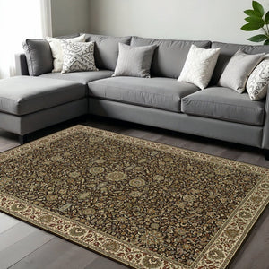 HomeRoots 8' Elegant Brown and Ivory Oriental Square Rug - Stain Resistant, Durable, and Perfect for Any Space 10' X 13' 574310
