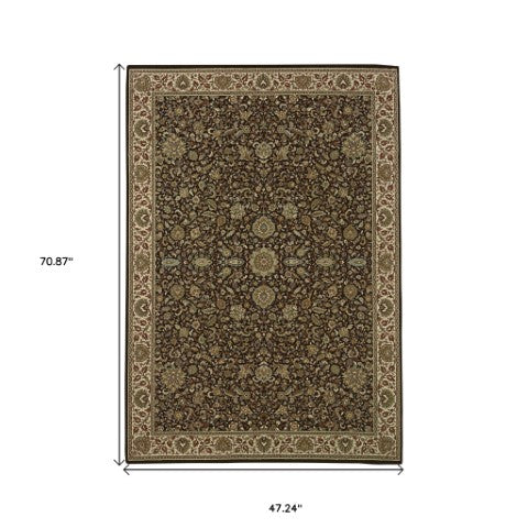 Homeroots 6' Brown Oriental Round Rug - Durable, Stain Resistant, Geometric Design For Warmth And Style 4' X 6' Polypropylene 574311