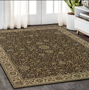 Homeroots 6' Brown Oriental Round Rug - Durable, Stain Resistant, Geometric Design For Warmth And Style 5' X 8' Polypropylene 574312