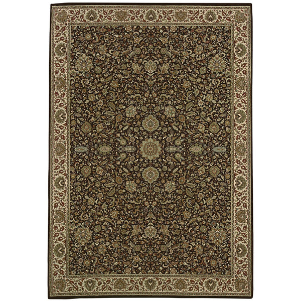 Homeroots 6' Brown Oriental Round Rug - Durable, Stain Resistant, Geometric Design For Warmth And Style 7' X 10' Polypropylene 574313
