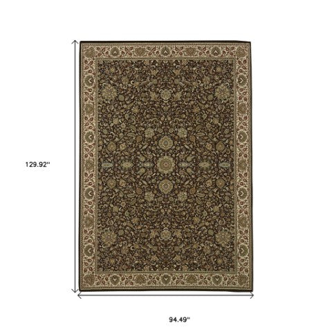 Homeroots 6' Brown Oriental Round Rug - Durable, Stain Resistant, Geometric Design For Warmth And Style 8' X 11' Polypropylene 574314