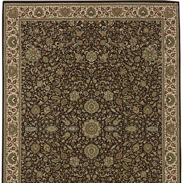 Homeroots 6' Brown Oriental Round Rug - Durable, Stain Resistant, Geometric Design For Warmth And Style 8' X 11' Polypropylene 574314