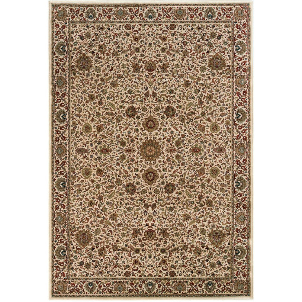 HomeRoots 6' Elegant Ivory and Green Oriental Round Rug - Durable, Stain-Resistant Design for Any Room 4' X 6' 574316