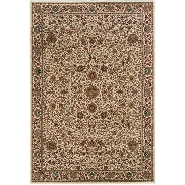 HomeRoots 6' Elegant Ivory and Green Oriental Round Rug - Durable, Stain-Resistant Design for Any Room 8' X 11' 574318