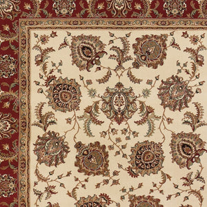 HomeRoots 6' Ivory and Red Oriental Round Rug – Timeless Elegance with Durable Performance for Every Home 5' X 8' 574319