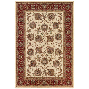 HomeRoots 6' Ivory and Red Oriental Round Rug – Timeless Elegance with Durable Performance for Every Home 5' X 8' 574319