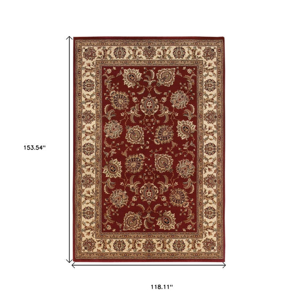 HomeRoots 6' Elegant Red and Ivory Oriental Round Rug for Timeless Style, Durability, and Easy Maintenance 10' X 13' 574320