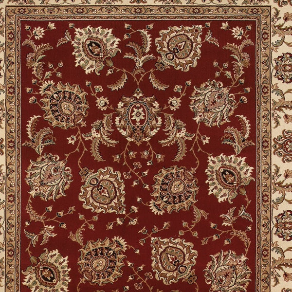 HomeRoots 6' Elegant Red and Ivory Oriental Round Rug for Timeless Style, Durability, and Easy Maintenance 10' X 13' 574320