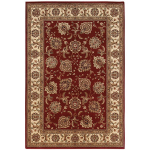 HomeRoots 6' Elegant Red and Ivory Oriental Round Rug for Timeless Style, Durability, and Easy Maintenance 5' X 8' 574322