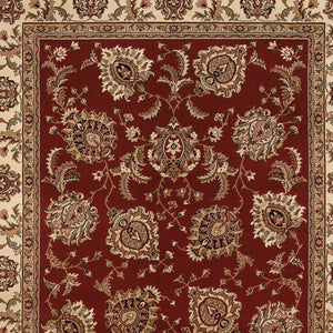HomeRoots 6' Elegant Red and Ivory Oriental Round Rug for Timeless Style, Durability, and Easy Maintenance 5' X 8' 574322