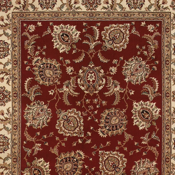 HomeRoots 6' Elegant Red and Ivory Oriental Round Rug for Timeless Style, Durability, and Easy Maintenance 5' X 8' 574322
