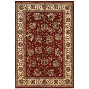 HomeRoots 6' Elegant Red and Ivory Oriental Round Rug for Timeless Style, Durability, and Easy Maintenance 5' X 8' 574322