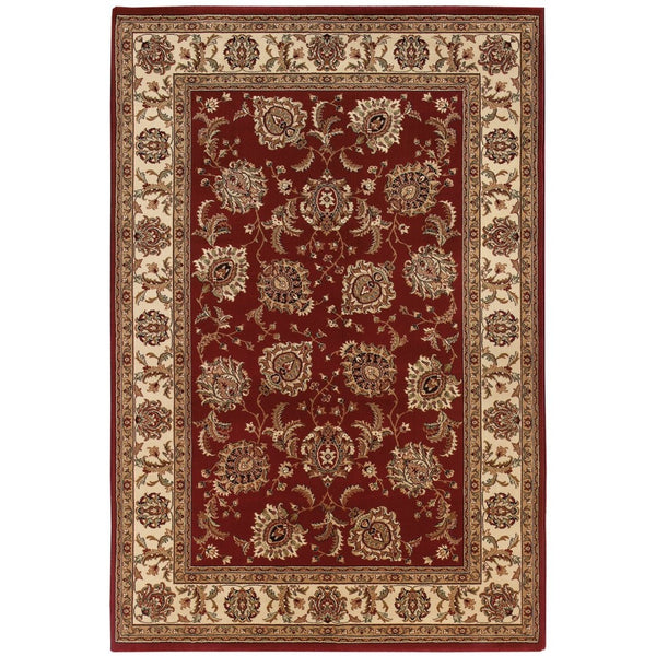 HomeRoots 6' Elegant Red and Ivory Oriental Round Rug for Timeless Style, Durability, and Easy Maintenance 5' X 8' 574322