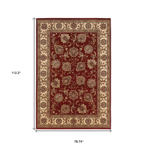 HomeRoots 6' Elegant Red and Ivory Oriental Round Rug for Timeless Style, Durability, and Easy Maintenance 7' X 10' 574323