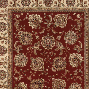 HomeRoots 6' Elegant Red and Ivory Oriental Round Rug for Timeless Style, Durability, and Easy Maintenance 7' X 10' 574323