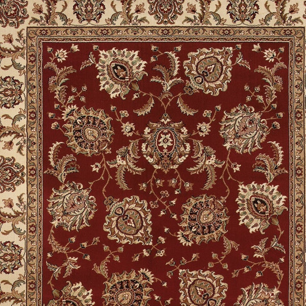 HomeRoots 6' Elegant Red and Ivory Oriental Round Rug for Timeless Style, Durability, and Easy Maintenance 7' X 10' 574323