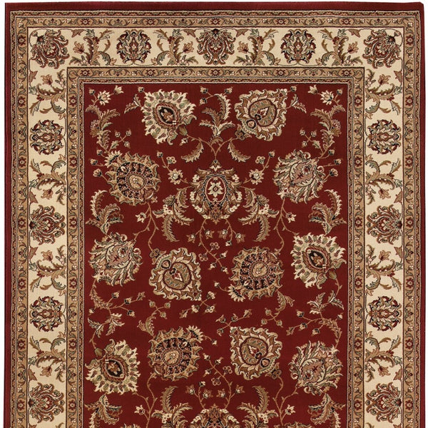 HomeRoots 6' Elegant Red and Ivory Oriental Round Rug for Timeless Style, Durability, and Easy Maintenance 7' X 10' 574323