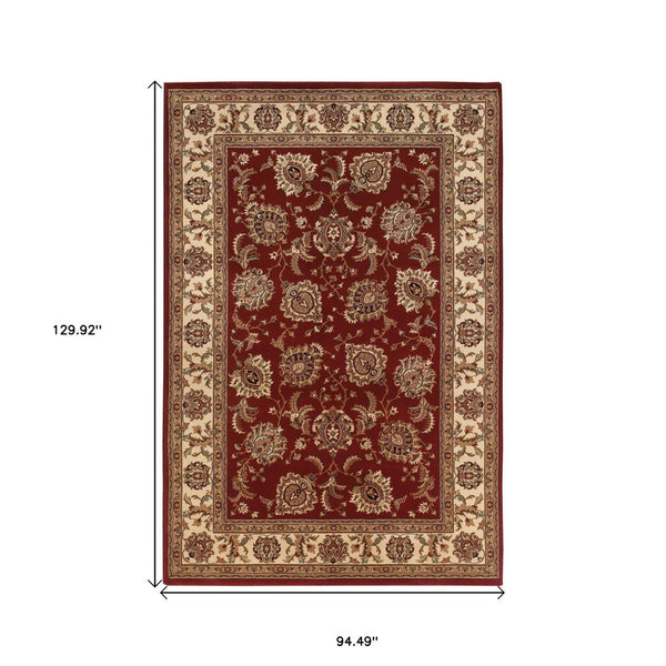 HomeRoots 6' Elegant Red and Ivory Oriental Round Rug for Timeless Style, Durability, and Easy Maintenance 8' X 11' 574324
