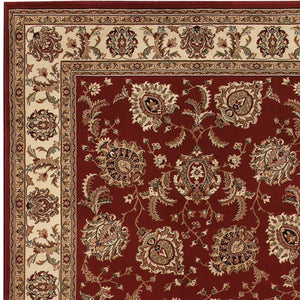 HomeRoots 6' Elegant Red and Ivory Oriental Round Rug for Timeless Style, Durability, and Easy Maintenance 8' X 11' 574324