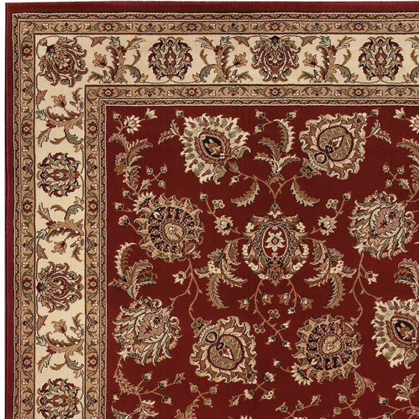 HomeRoots 6' Elegant Red and Ivory Oriental Round Rug for Timeless Style, Durability, and Easy Maintenance 8' X 11' 574324