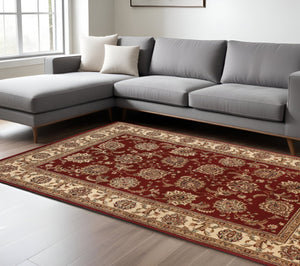 HomeRoots 6' Elegant Red and Ivory Oriental Round Rug for Timeless Style, Durability, and Easy Maintenance 8' X 11' 574324