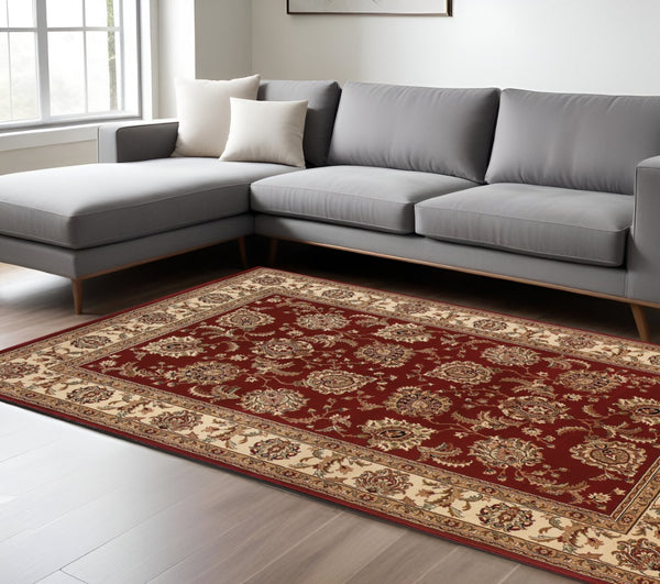 HomeRoots 6' Elegant Red and Ivory Oriental Round Rug for Timeless Style, Durability, and Easy Maintenance 8' X 11' 574324