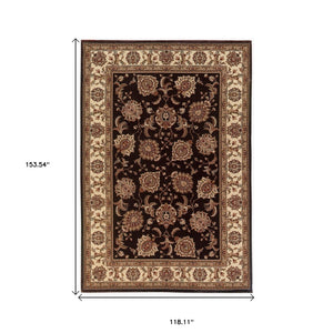 HomeRoots 6' Brown And Ivory Oriental Round Rug - Timeless Geometric Design for Elegant Living Spaces 10' X 13' 574325