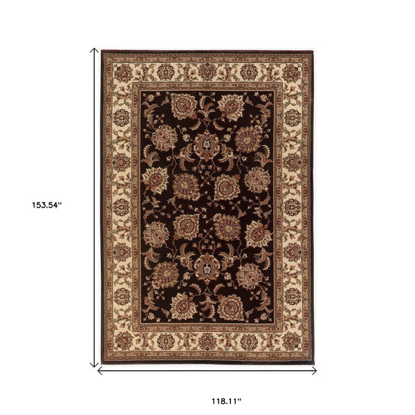HomeRoots 6' Brown And Ivory Oriental Round Rug - Timeless Geometric Design for Elegant Living Spaces 10' X 13' 574325