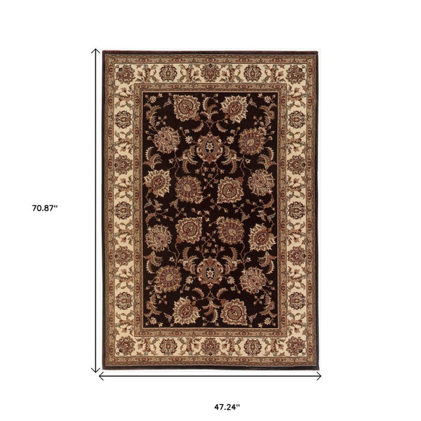 HomeRoots 6' Brown And Ivory Oriental Round Rug - Timeless Geometric Design for Elegant Living Spaces 4' X 6' 574326