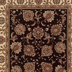 HomeRoots 6' Brown And Ivory Oriental Round Rug - Timeless Geometric Design for Elegant Living Spaces 4' X 6' 574326