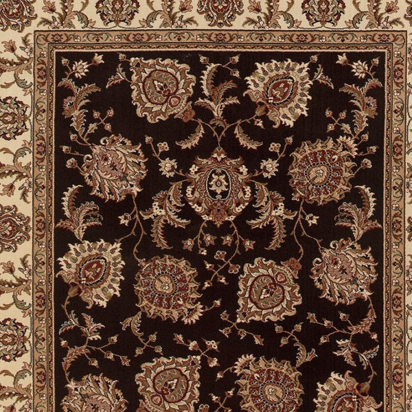 HomeRoots 6' Brown And Ivory Oriental Round Rug - Timeless Geometric Design for Elegant Living Spaces 4' X 6' 574326