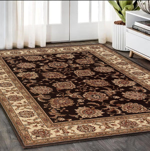 HomeRoots 6' Brown And Ivory Oriental Round Rug - Timeless Geometric Design for Elegant Living Spaces 5' X 8' 574327