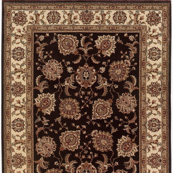 HomeRoots 6' Brown And Ivory Oriental Round Rug - Timeless Geometric Design for Elegant Living Spaces 7' X 10' 574328