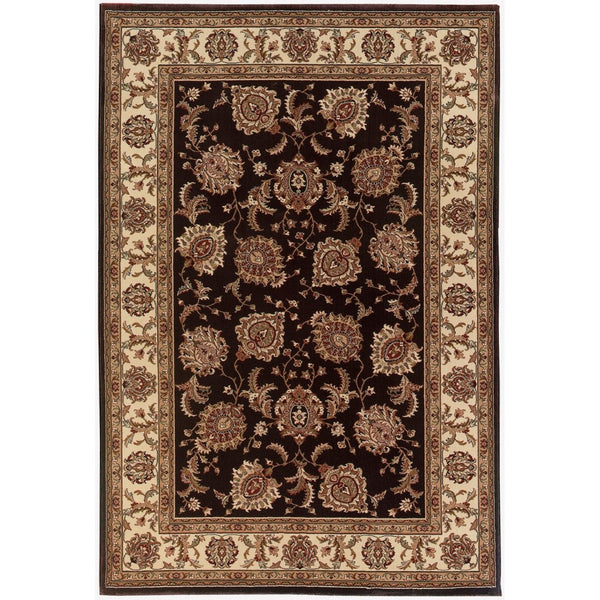 HomeRoots 6' Brown And Ivory Oriental Round Rug - Timeless Geometric Design for Elegant Living Spaces 8' X 11' 574329