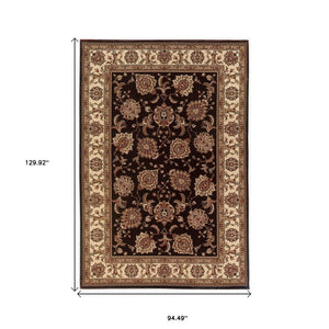 HomeRoots 6' Brown And Ivory Oriental Round Rug - Timeless Geometric Design for Elegant Living Spaces 8' X 11' 574329