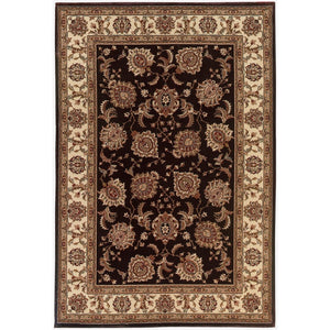 HomeRoots 6' Brown And Ivory Oriental Round Rug - Timeless Geometric Design for Elegant Living Spaces 8' X 11' 574329