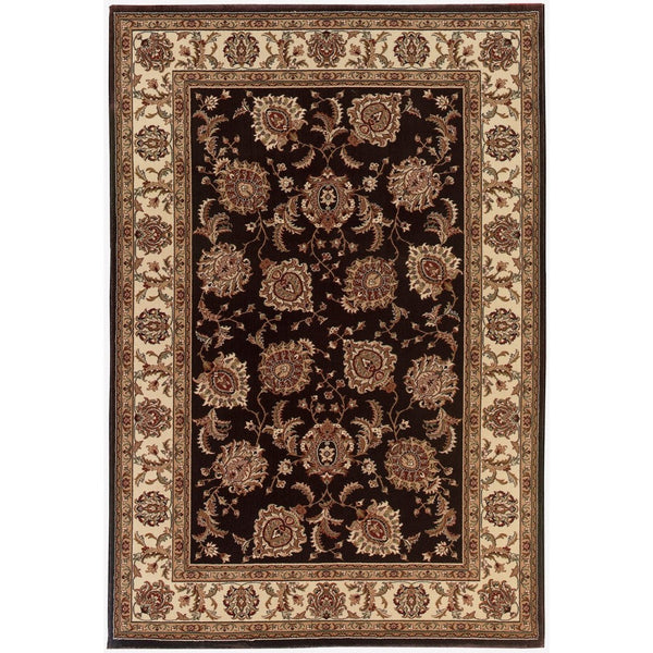HomeRoots 6' Brown And Ivory Oriental Round Rug - Timeless Geometric Design for Elegant Living Spaces 8' X 11' 574329