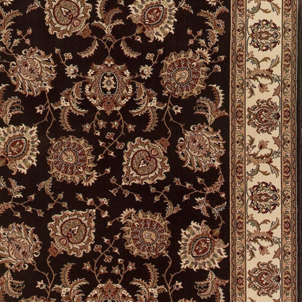 HomeRoots 6' Brown And Ivory Oriental Round Rug - Timeless Geometric Design for Elegant Living Spaces 8' X 11' 574329