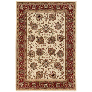 HomeRoots 6' Ivory and Red Oriental Round Rug – Timeless Elegance with Durable Performance for Every Home 10' X 13' 574330
