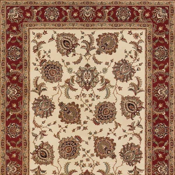 HomeRoots 6' Ivory and Red Oriental Round Rug – Timeless Elegance with Durable Performance for Every Home 10' X 13' 574330