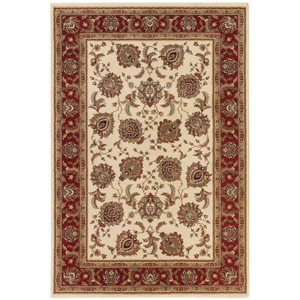 HomeRoots 6' Ivory and Red Oriental Round Rug – Timeless Elegance with Durable Performance for Every Home 10' X 13' 574330