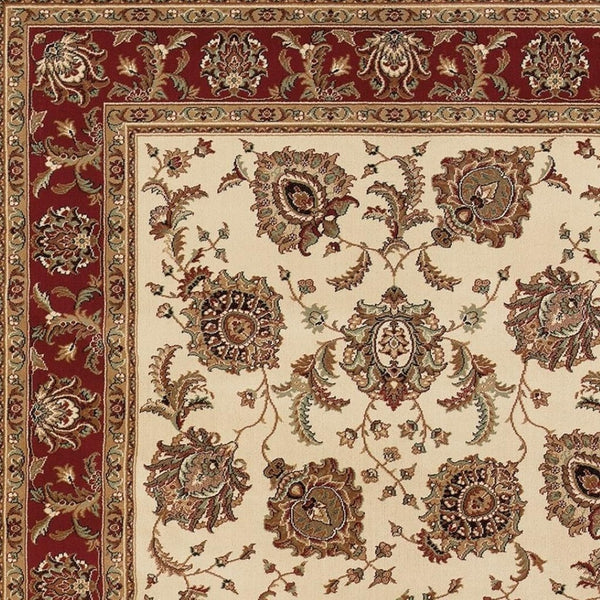 HomeRoots 6' Ivory and Red Oriental Round Rug – Timeless Elegance with Durable Performance for Every Home 10' X 13' 574330