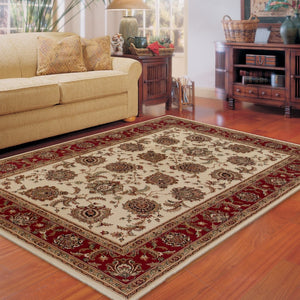 HomeRoots 6' Ivory and Red Oriental Round Rug – Timeless Elegance with Durable Performance for Every Home 4' X 6' 574331