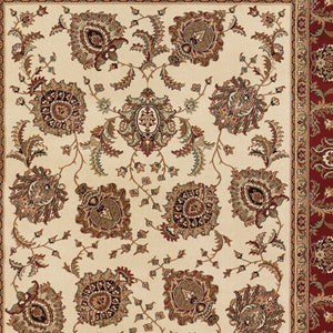 HomeRoots 6' Ivory and Red Oriental Round Rug – Timeless Elegance with Durable Performance for Every Home 4' X 6' 574331
