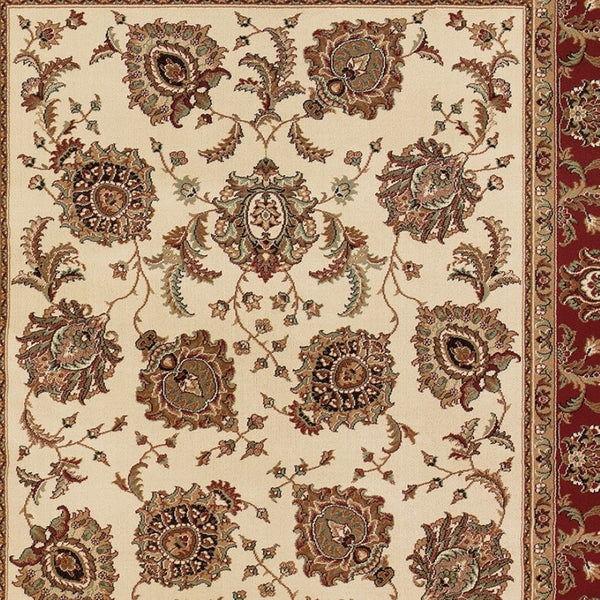 HomeRoots 6' Ivory and Red Oriental Round Rug – Timeless Elegance with Durable Performance for Every Home 4' X 6' 574331