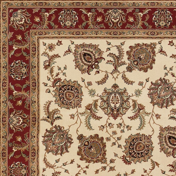 HomeRoots 6' Ivory and Red Oriental Round Rug – Timeless Elegance with Durable Performance for Every Home 7' X 10' 574332