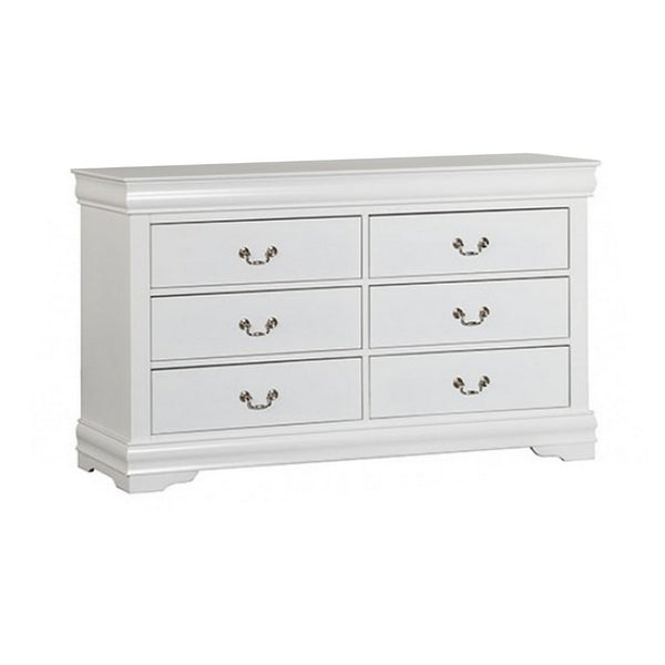 English Elm Ryla Six Drawer Wide Dresser Solid Wood White Finish Nickel Handles Bedroom Storage B056P416910