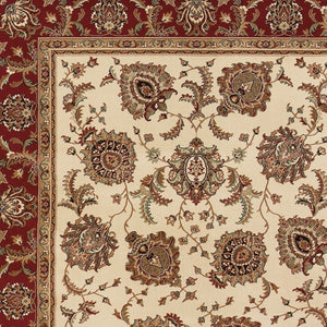 HomeRoots 6' Ivory and Red Oriental Round Rug – Timeless Elegance with Durable Performance for Every Home 8' X 11' 574333