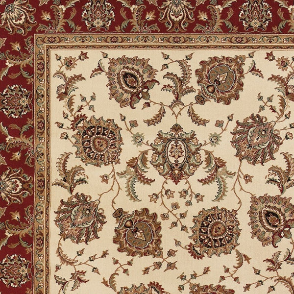 HomeRoots 6' Ivory and Red Oriental Round Rug – Timeless Elegance with Durable Performance for Every Home 8' X 11' 574333